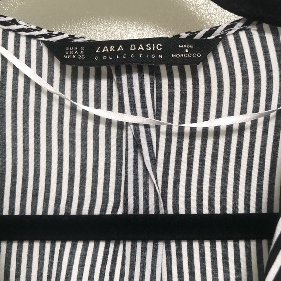 Zara basic collection, long sleeve blouse, sz small, black and white stripe - Picture 3 of 11
